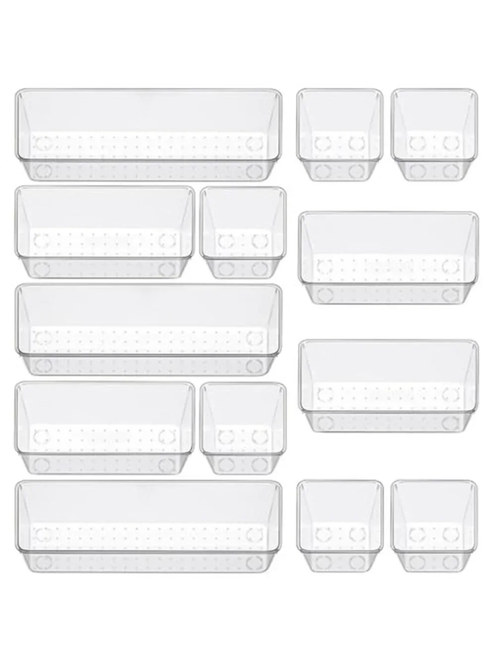Clear Drawer Organizer Set Plastic Storage Trays Kitchen Desk Makeup Dividers
